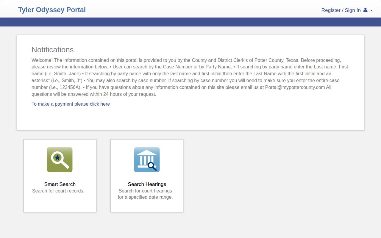 Potter County court records portal search