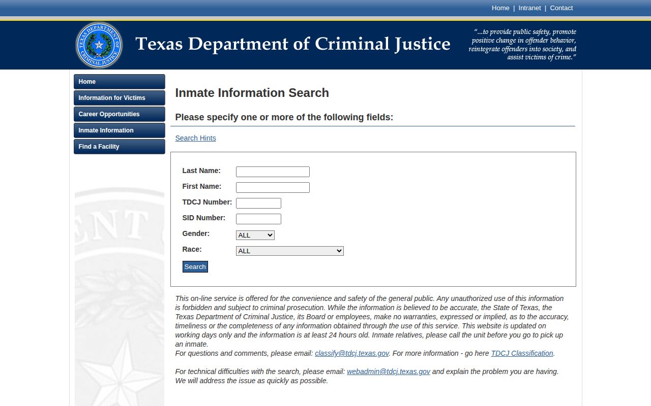 TDCJ statewide Potter County state prisoner release search